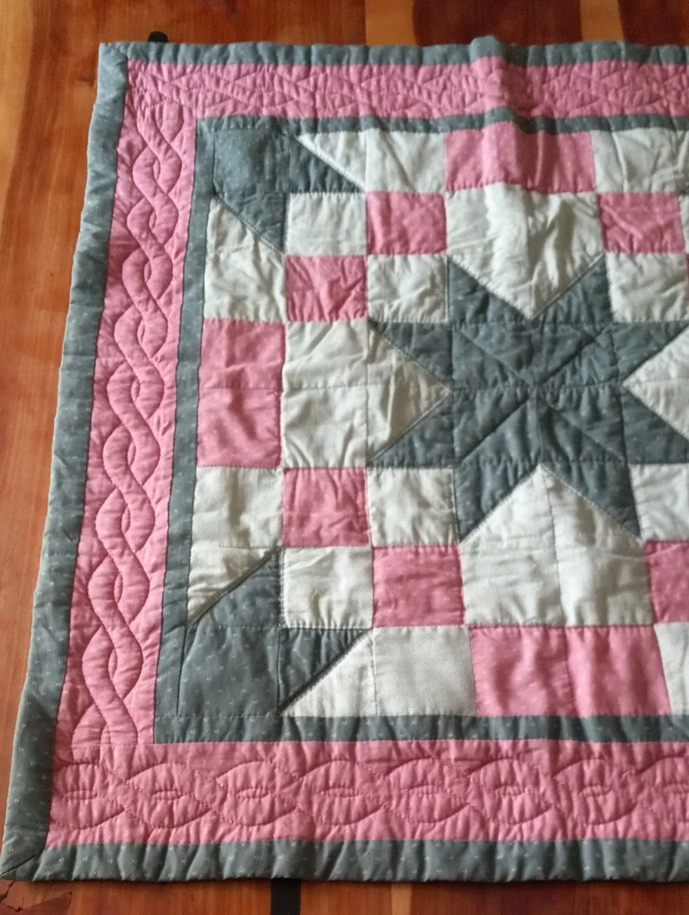 Handcrafted Pink and Blue Star Patchwork Quilted Wall Hanging